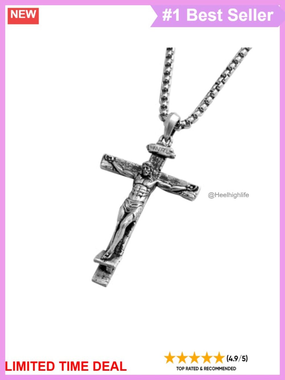 925 Sterling Silver Crucifix Pendant Necklace 24" Stainless Chain Men Women